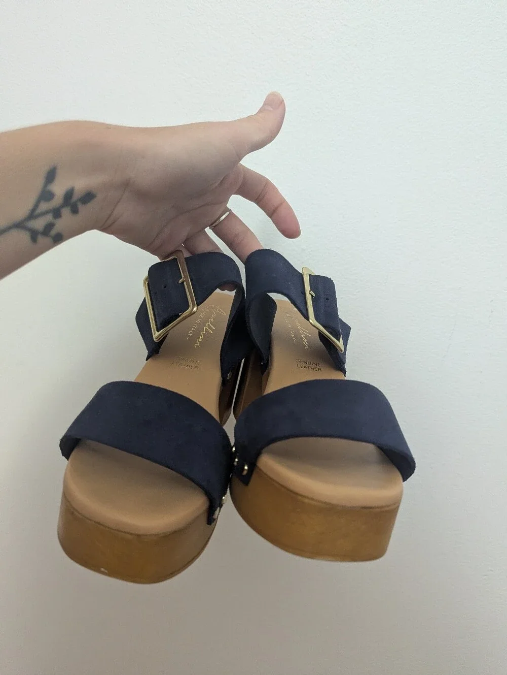 Avellini Italian Suede Platform Block Heel Open Toe Studded Sandals In Navy 7